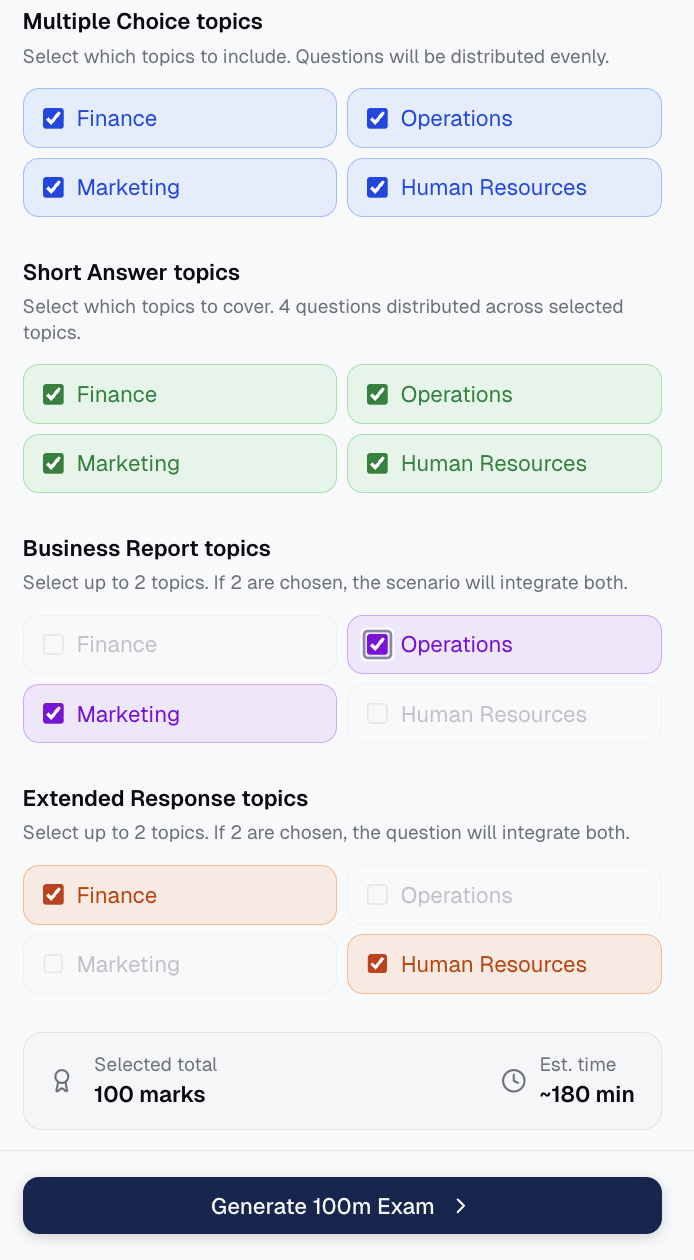 Practice exam options
